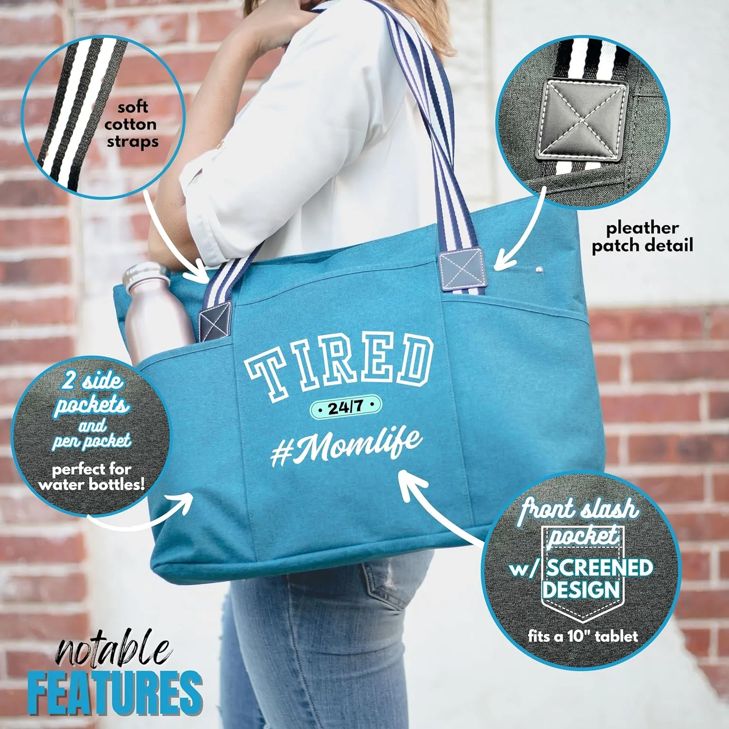 Brooke & Jess Designs Mom Bags for Everyday - Bags for Women with Zipper, Large Stylish Travel Bag, Work Bag