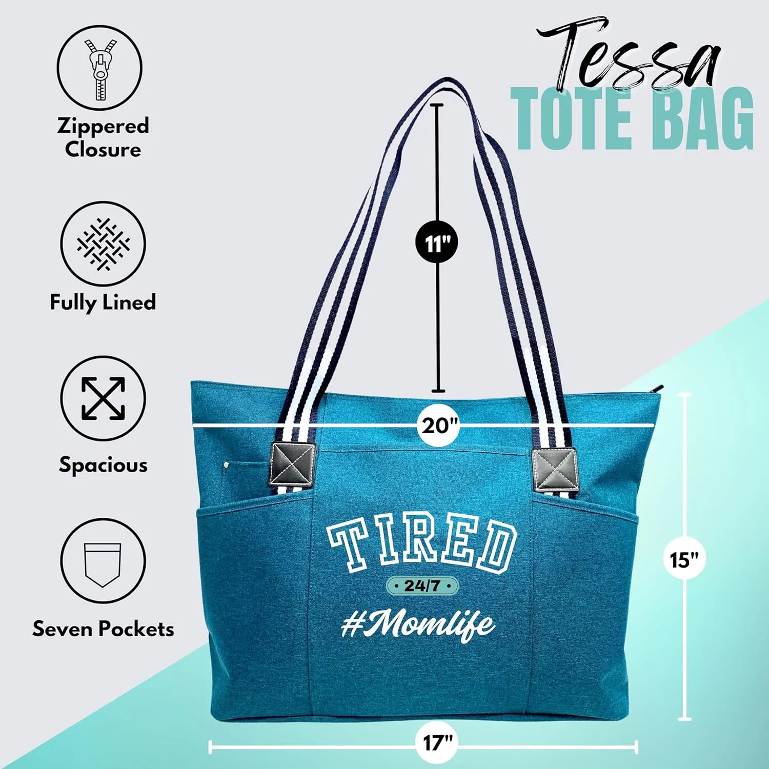 Brooke & Jess Designs Mom Bags for Everyday - Bags for Women with Zipper, Large Stylish Travel Bag, Work Bag