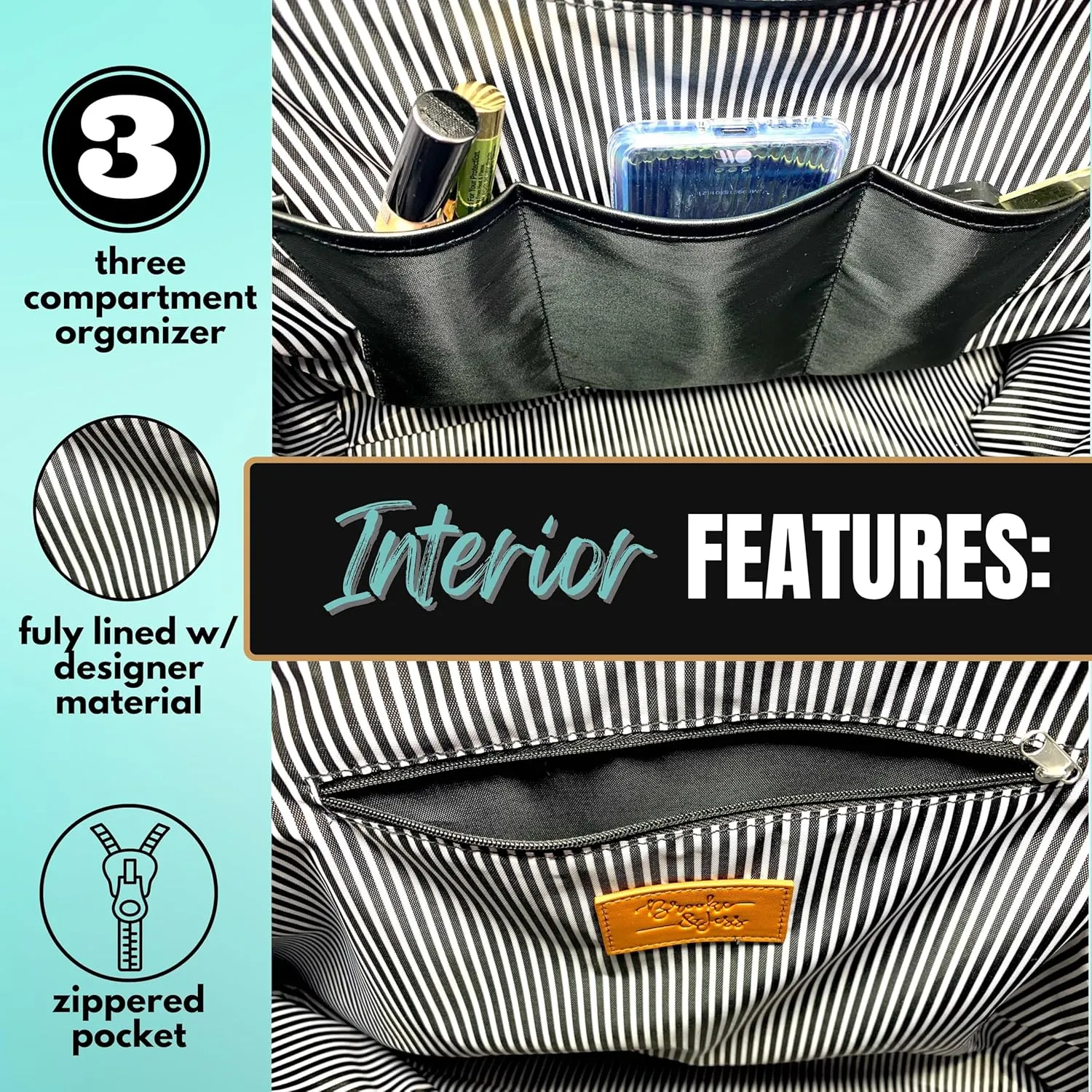 Brooke & Jess Designs Mom Bags for Everyday - Bags for Women with Zipper, Large Stylish Travel Bag, Work Bag