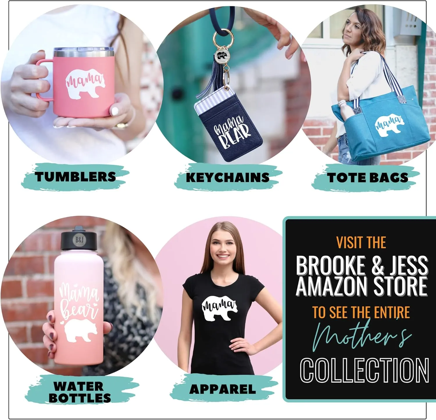 Brooke & Jess Designs Sports Mom Large Zippered Tote Bag with Pockets for Women