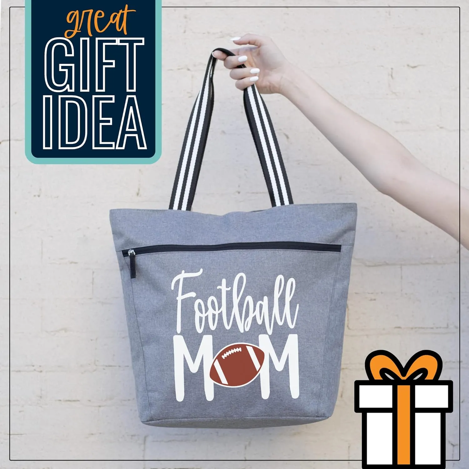 Brooke & Jess Designs Sports Mom Large Zippered Tote Bag with Pockets for Women