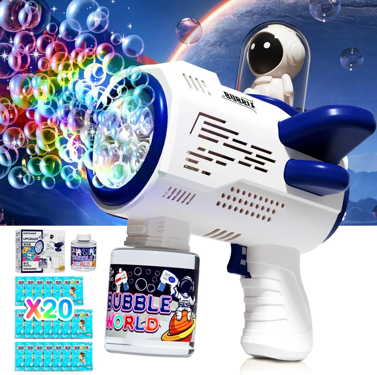 Bubble Gun Machine for Kids - Space Bubble Blower with LED Light - Bubble Toys for Toddlers 3-8, Bubble Gun Blaster Party Favors, Summer Toy, Outdoors, Birthday Gift