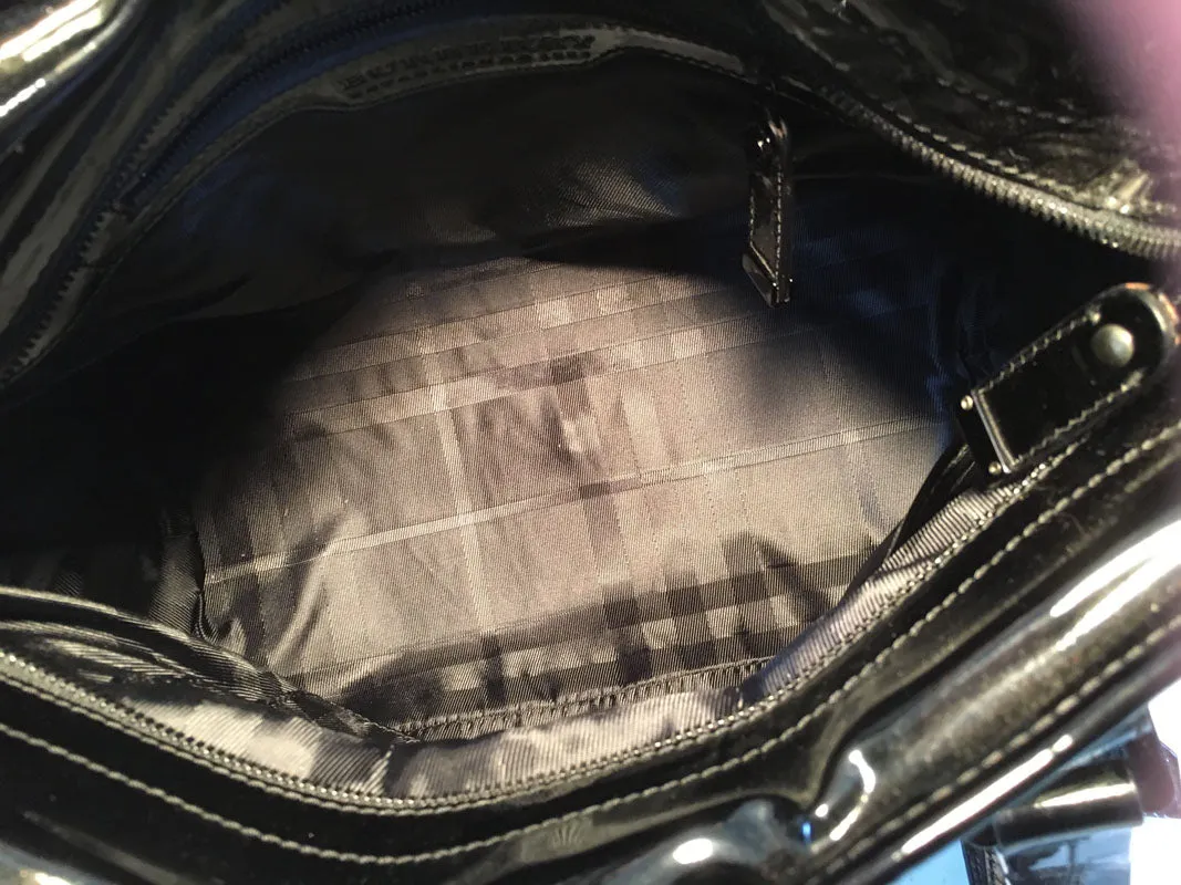 Burberry Quilted Black Patent Leather Shoulder Bag Tote