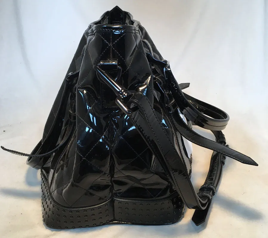 Burberry Quilted Black Patent Leather Shoulder Bag Tote