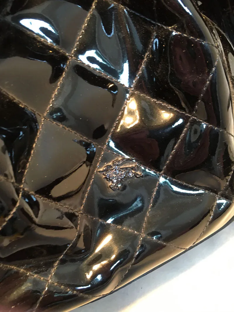Burberry Quilted Black Patent Leather Shoulder Bag Tote