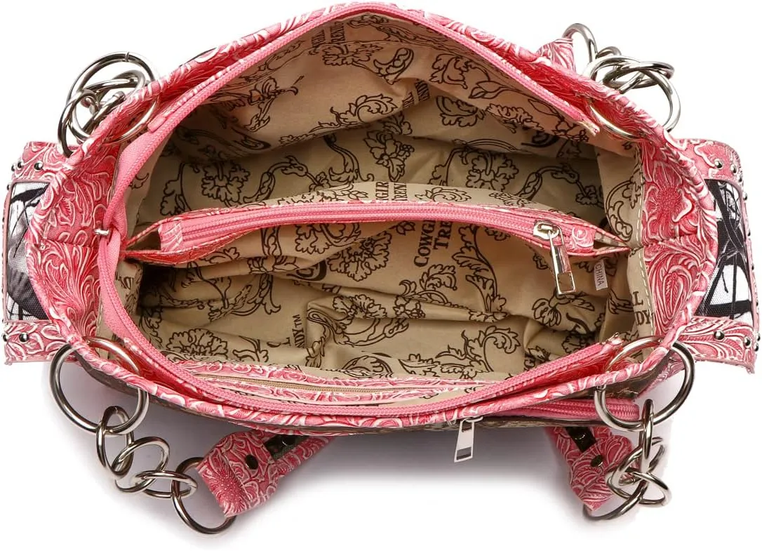 Camouflage Cross Wings Western Style Studded Handbag Tooled Leather Purse Country Women Shoulder Bag Pouch Wallet Set