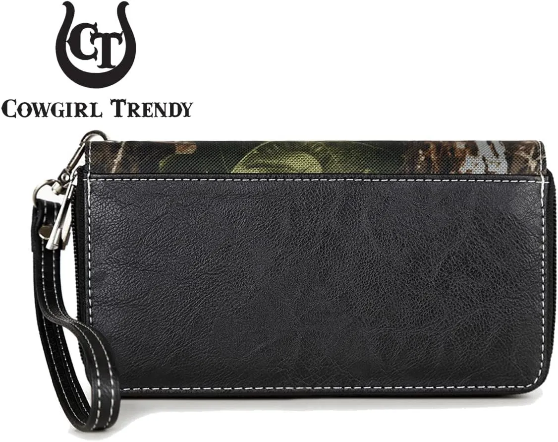 Camouflage Cross Wings Western Style Studded Handbag Tooled Leather Purse Country Women Shoulder Bag Pouch Wallet Set