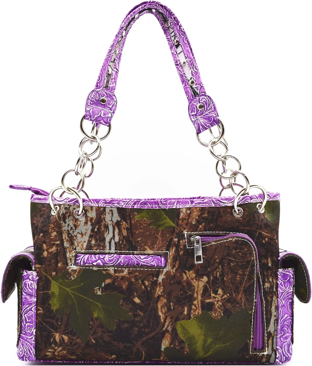 Camouflage Cross Wings Western Style Studded Handbag Tooled Leather Purse Country Women Shoulder Bag Pouch Wallet Set