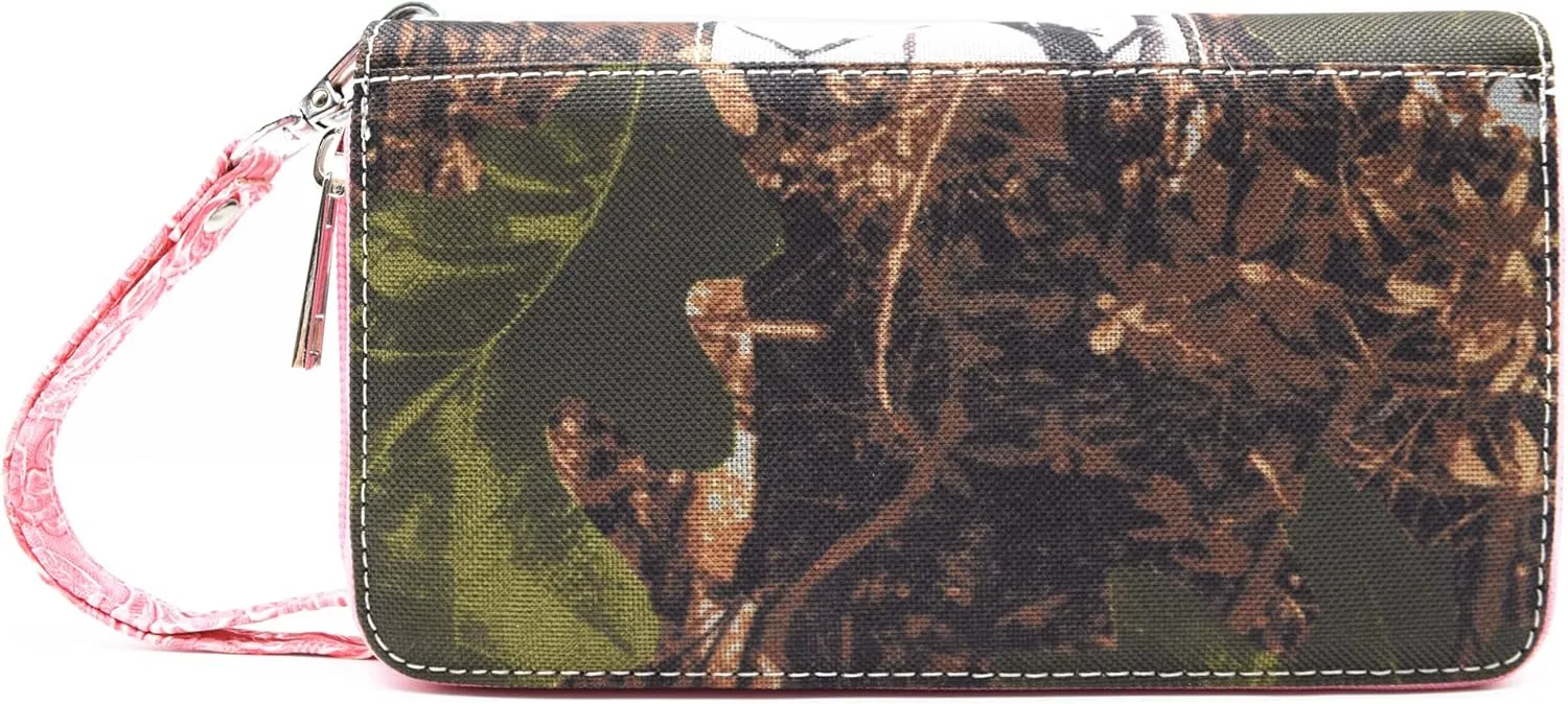 Camouflage Cross Wings Western Style Studded Handbag Tooled Leather Purse Country Women Shoulder Bag Pouch Wallet Set