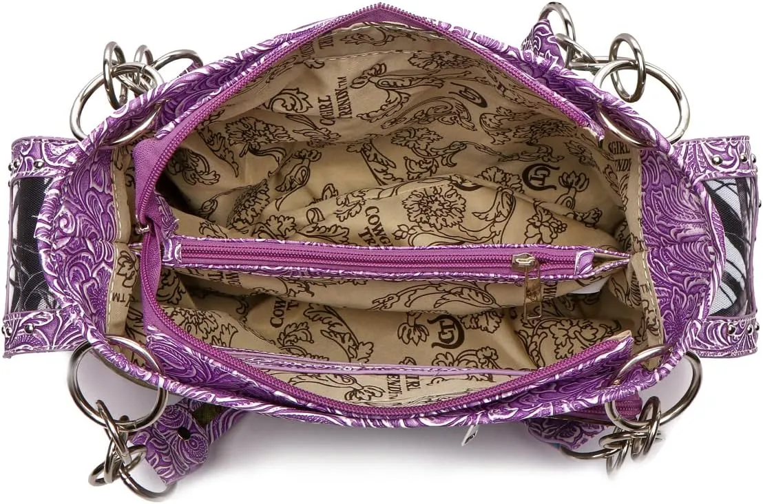 Camouflage Cross Wings Western Style Studded Handbag Tooled Leather Purse Country Women Shoulder Bag Pouch Wallet Set