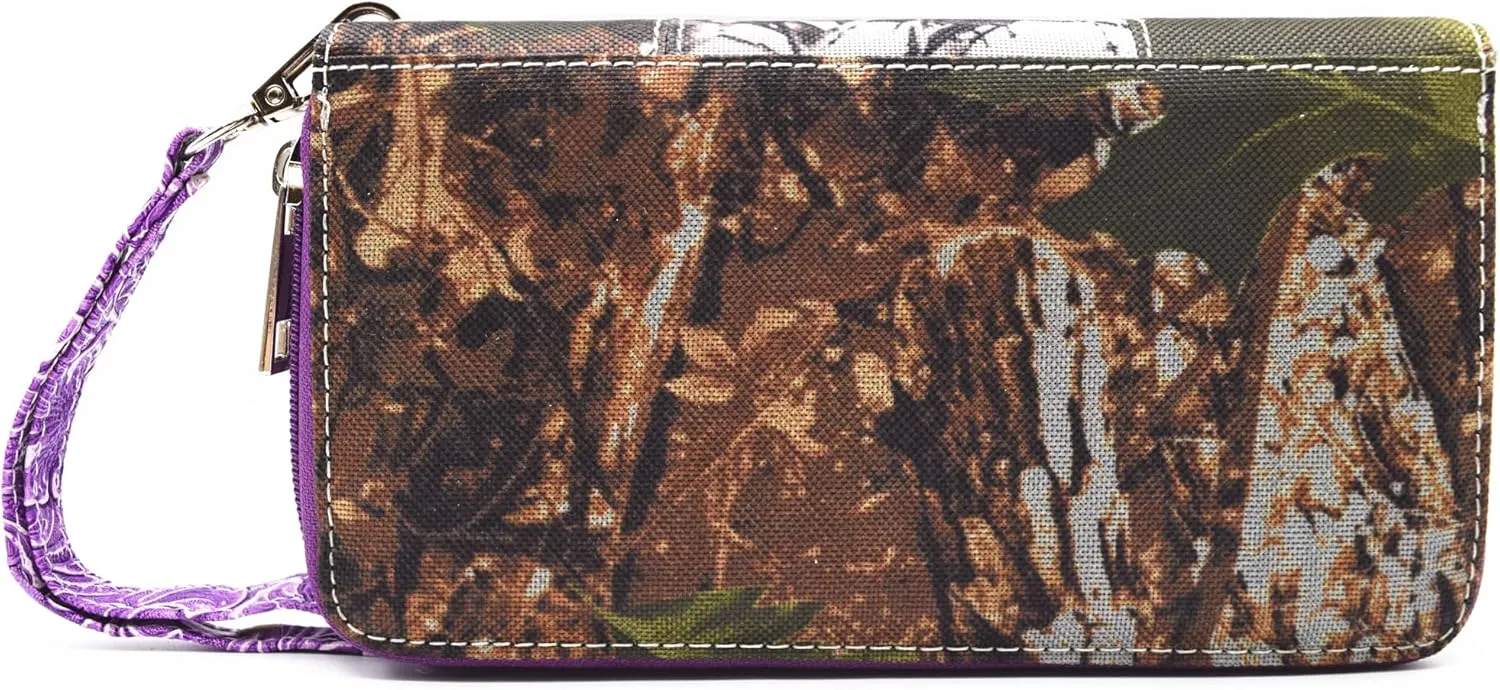 Camouflage Cross Wings Western Style Studded Handbag Tooled Leather Purse Country Women Shoulder Bag Pouch Wallet Set