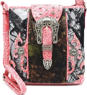 Camouflage Rhinestone Cross Pistol Buckle Western Crossbody Handbags Cowgirl Country Studded Purse Women Single Shoulder Bag