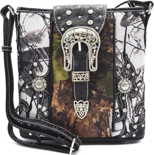 Camouflage Rhinestone Cross Pistol Buckle Western Crossbody Handbags Cowgirl Country Studded Purse Women Single Shoulder Bag