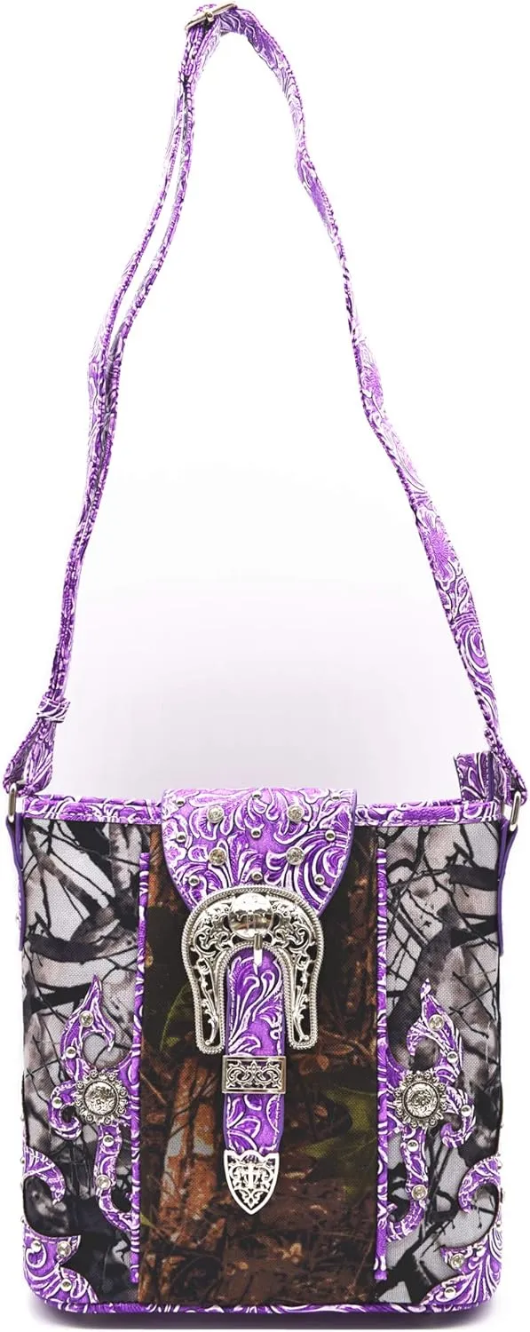 Camouflage Rhinestone Cross Pistol Buckle Western Crossbody Handbags Cowgirl Country Studded Purse Women Single Shoulder Bag