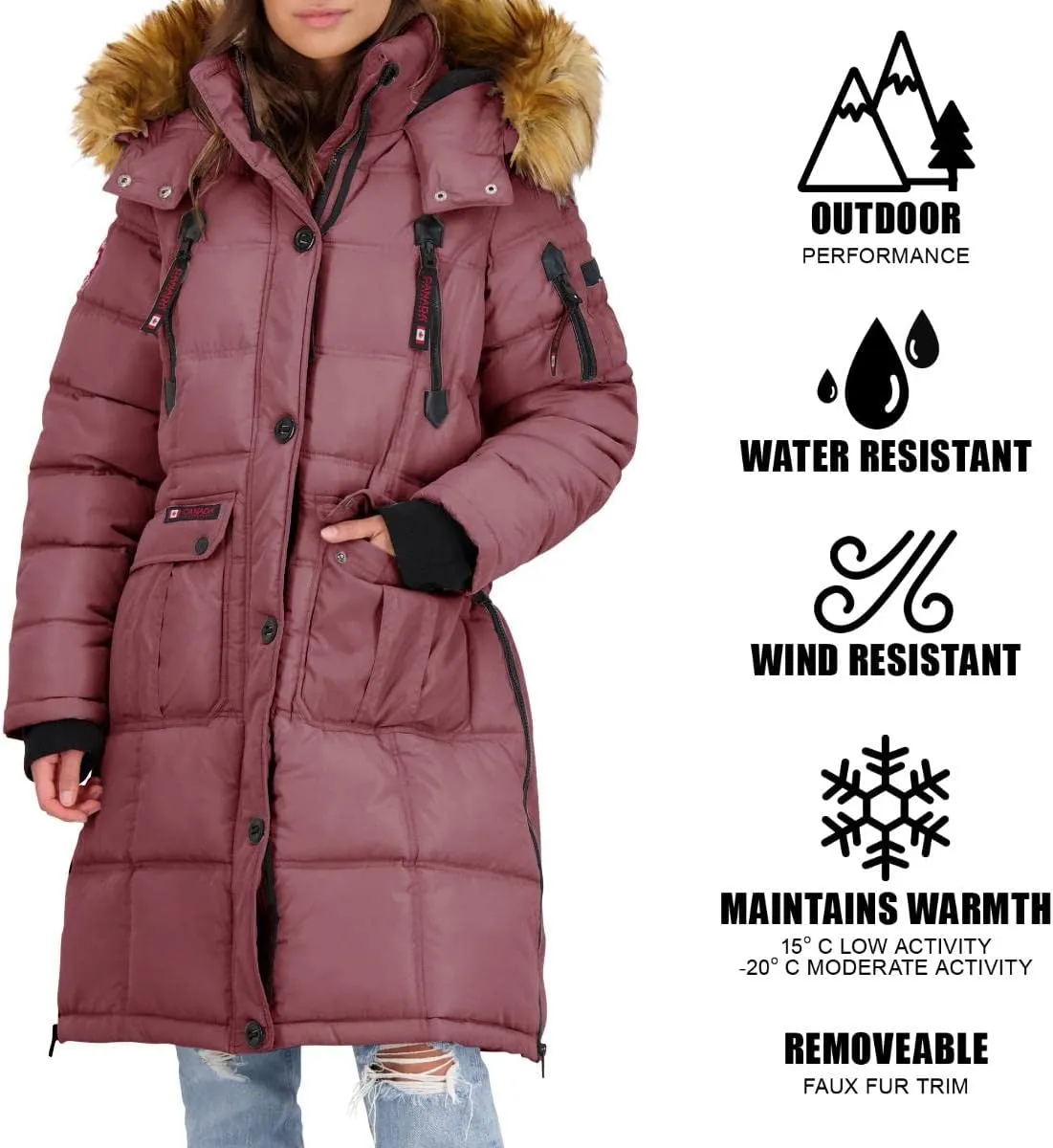 CANADA WEATHER GEAR Puffer Coat for Women- Long Faux Fur Insulated Winter Jacket