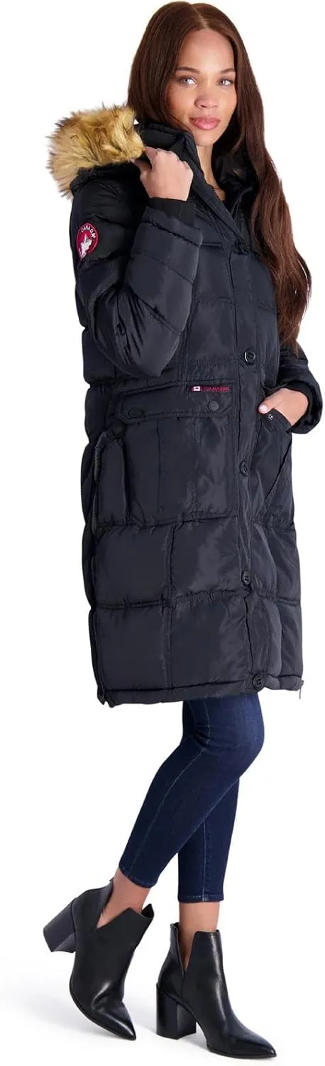 CANADA WEATHER GEAR Puffer Coat for Women- Long Faux Fur Insulated Winter Jacket