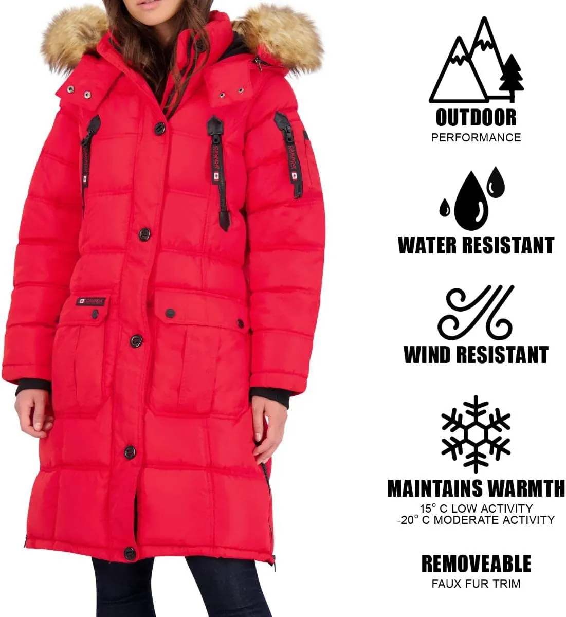 CANADA WEATHER GEAR Puffer Coat for Women- Long Faux Fur Insulated Winter Jacket