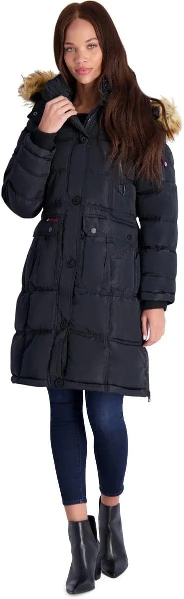 CANADA WEATHER GEAR Puffer Coat for Women- Long Faux Fur Insulated Winter Jacket