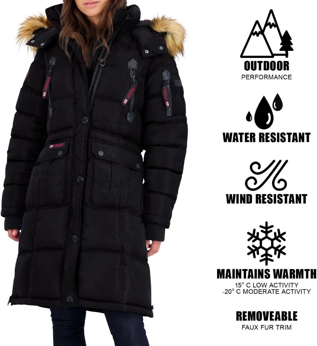 CANADA WEATHER GEAR Puffer Coat for Women- Long Faux Fur Insulated Winter Jacket