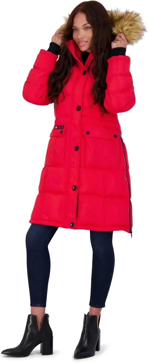 CANADA WEATHER GEAR Puffer Coat for Women- Long Faux Fur Insulated Winter Jacket