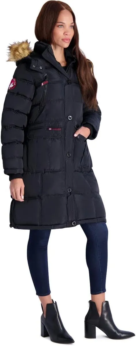 CANADA WEATHER GEAR Puffer Coat for Women- Long Faux Fur Insulated Winter Jacket