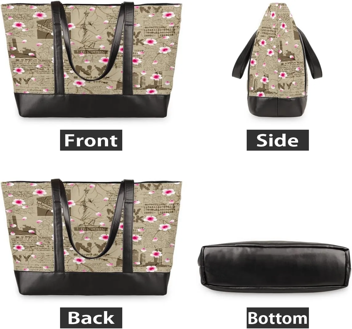 Canvas Laptop Tote Bag for Women Animal Tree Black 15.6 Inch Large Capacity Computer Bag