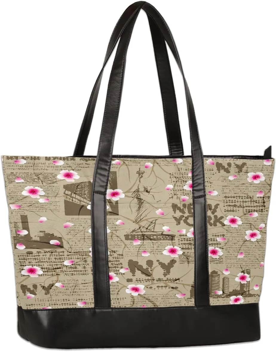 Canvas Laptop Tote Bag for Women Animal Tree Black 15.6 Inch Large Capacity Computer Bag