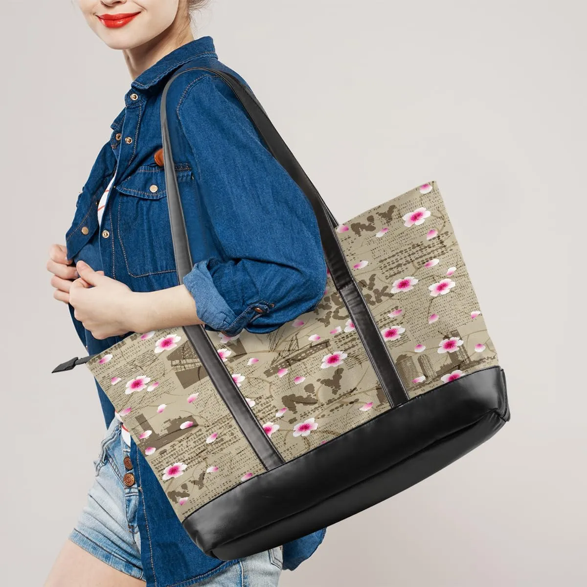 Canvas Laptop Tote Bag for Women Animal Tree Black 15.6 Inch Large Capacity Computer Bag