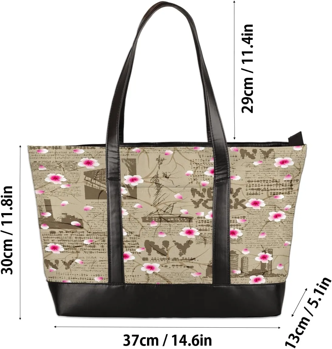 Canvas Laptop Tote Bag for Women Animal Tree Black 15.6 Inch Large Capacity Computer Bag