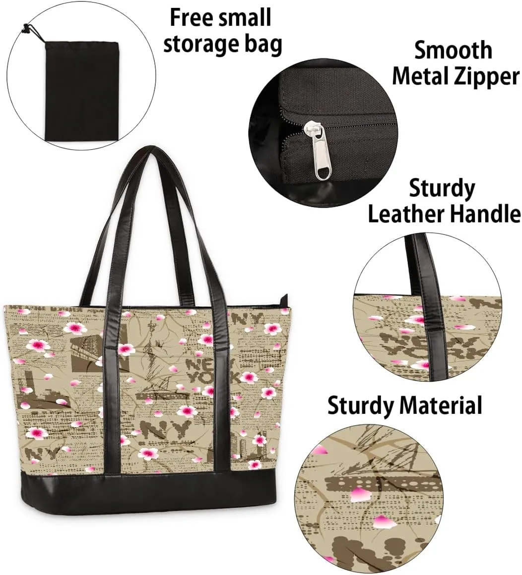 Canvas Laptop Tote Bag for Women Animal Tree Black 15.6 Inch Large Capacity Computer Bag