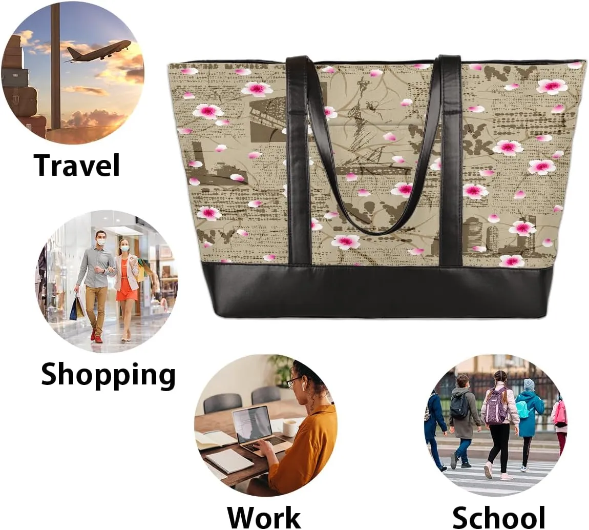 Canvas Laptop Tote Bag for Women Animal Tree Black 15.6 Inch Large Capacity Computer Bag
