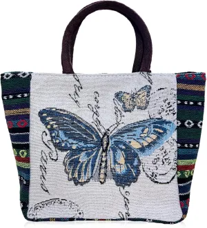 Canvas Top-Handle Bags for Women Embroidery Canvas Bag Women Wallet Purse Light Small Style (HandBag Butterfly)