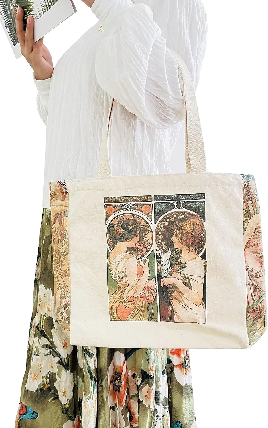 Canvas Tote Bag Aesthetic Vintage Cute Tote with Zipper Pockets Valentines Christmas Gifts for Women Girls