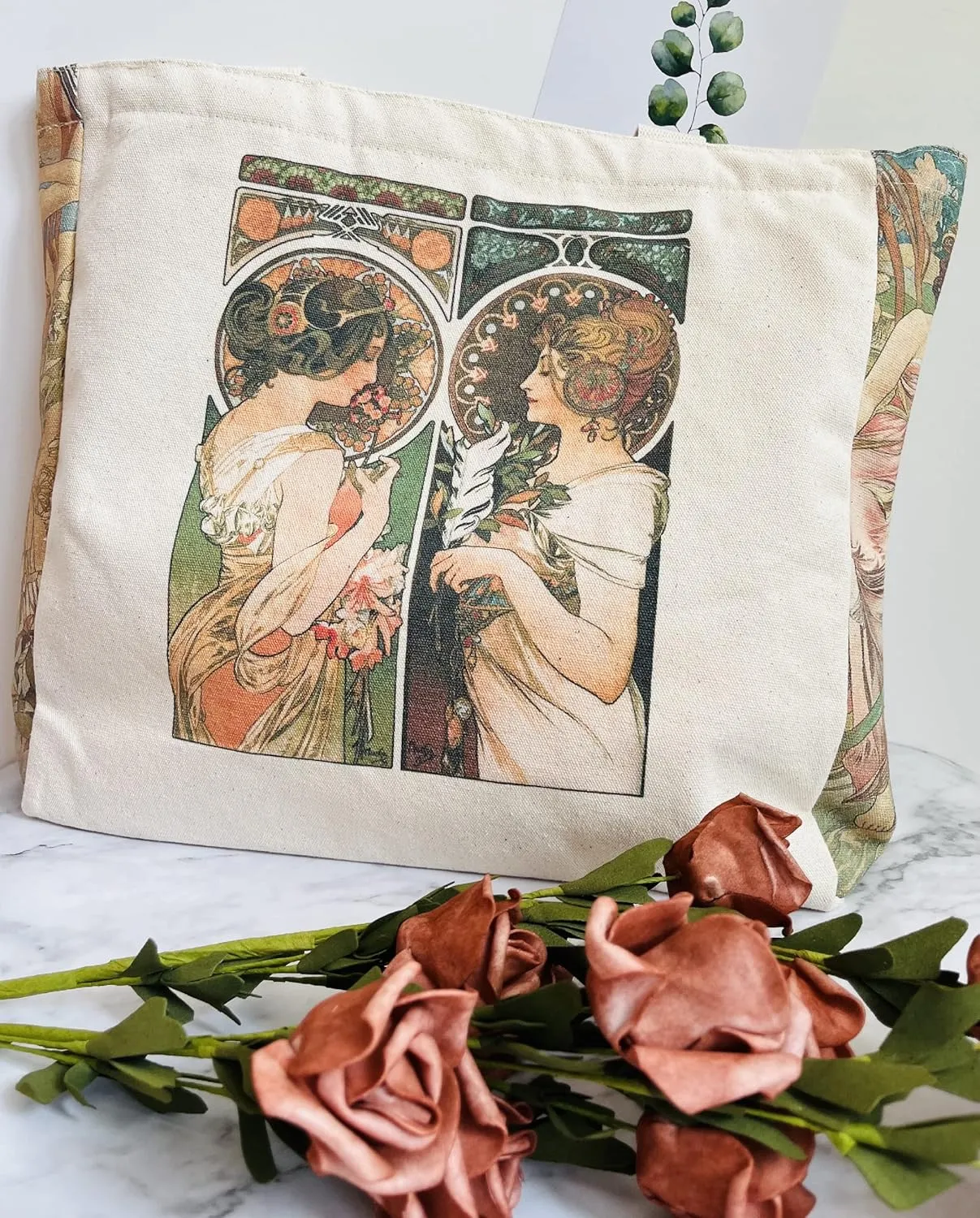 Canvas Tote Bag Aesthetic Vintage Cute Tote with Zipper Pockets Valentines Christmas Gifts for Women Girls