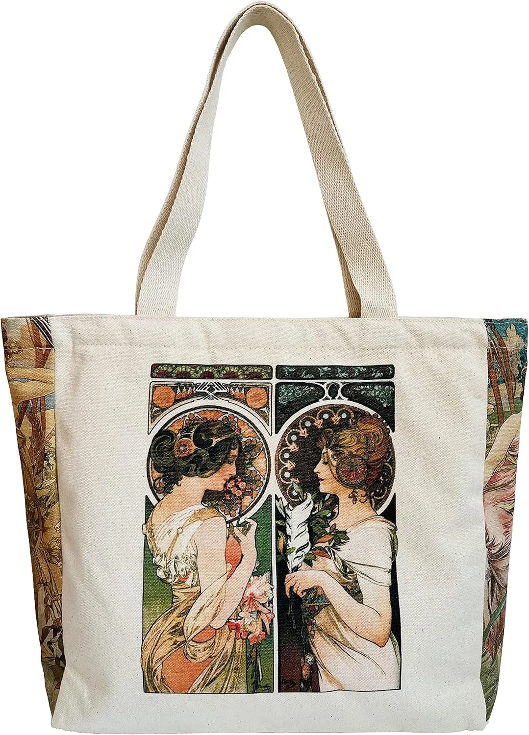 Canvas Tote Bag Aesthetic Vintage Cute Tote with Zipper Pockets Valentines Christmas Gifts for Women Girls
