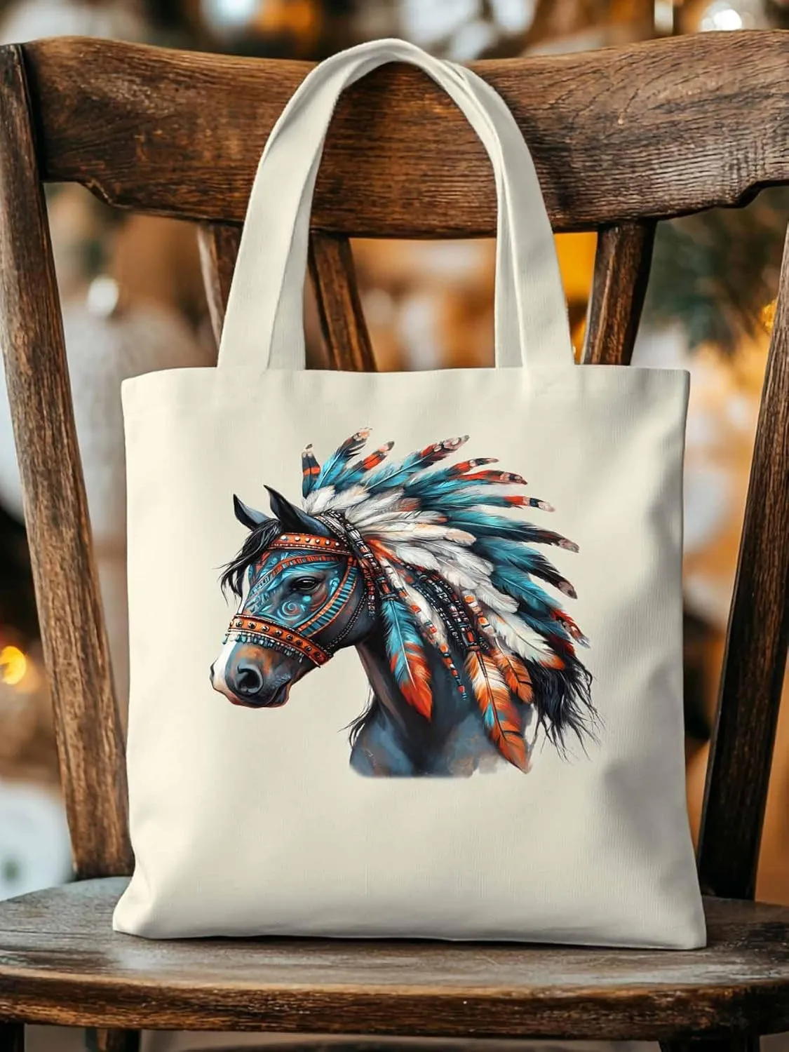 Canvas Tote Bag, Boho Horse Print patterned Canvas Tote Handbags for Women Shoulder Bag,
