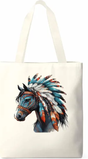 Canvas Tote Bag, Boho Horse Print patterned Canvas Tote Handbags for Women Shoulder Bag,