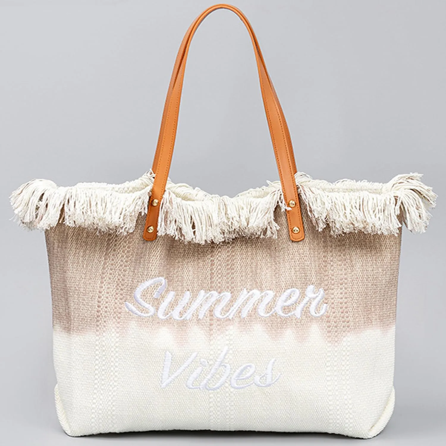 Canvas Tote Bag Embroidered Fringe Large Recycled Gradient Casual Shoulder Summer Beach Bag for Daily Use Travel Gym
