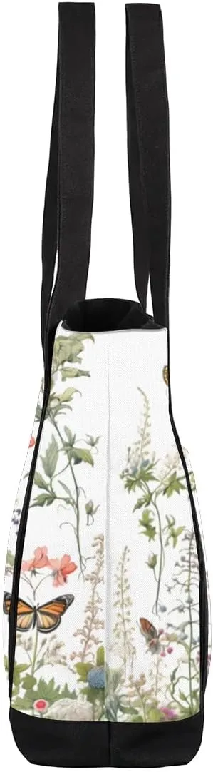 Canvas Tote Bag for Women Flower Reusable Grocery Shopping Bag with Zipper Women Gift