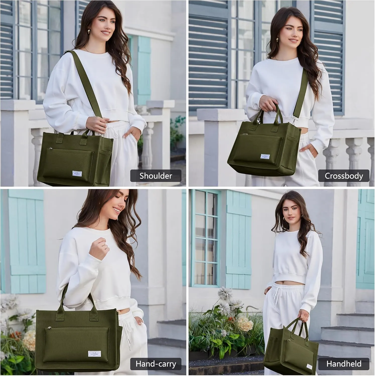 Canvas Tote Bag for Women Shoulder & Crossbody Handbag with Multi Pockets Zipper Ideal for Work Office Travel & Daily Use