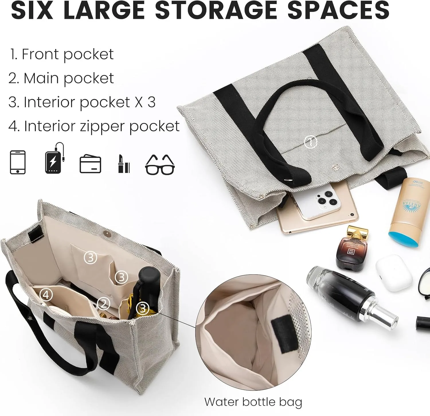Canvas Tote Bag for Women with Pockets Bag