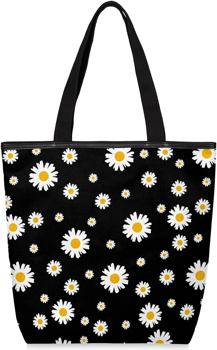 Canvas Tote Bag for Women with Zipper Large Capacity Bags with Inner Pocket Beach Bags Reusable Grocery Tote Bags