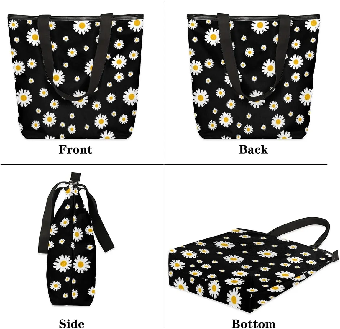 Canvas Tote Bag for Women with Zipper Large Capacity Bags with Inner Pocket Beach Bags Reusable Grocery Tote Bags