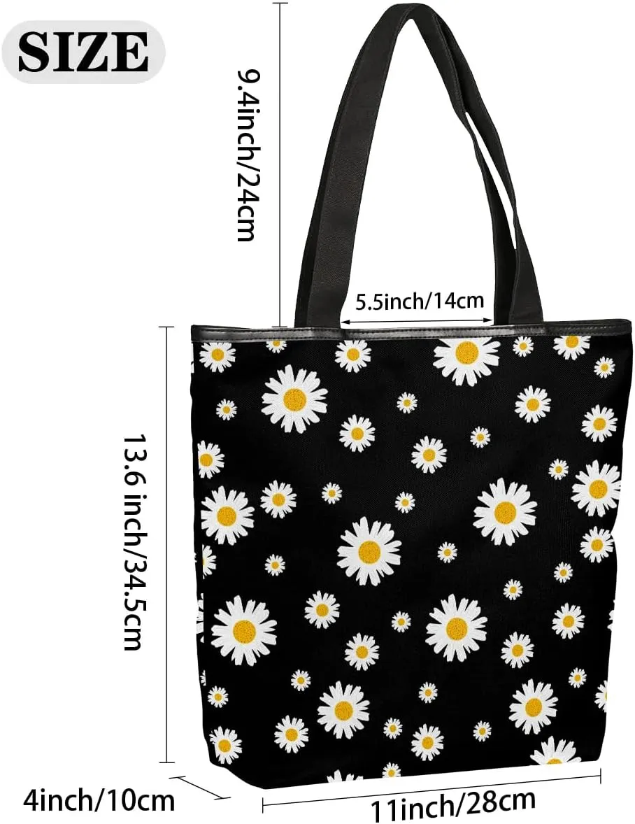 Canvas Tote Bag for Women with Zipper Large Capacity Bags with Inner Pocket Beach Bags Reusable Grocery Tote Bags