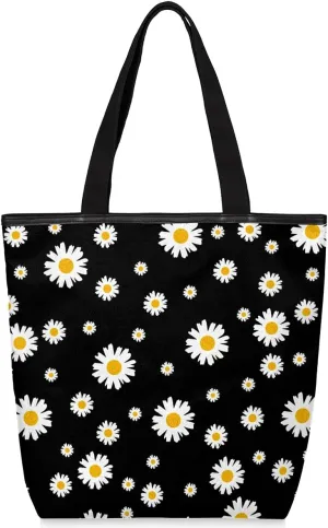 Canvas Tote Bag for Women with Zipper Large Capacity Bags with Inner Pocket Beach Bags Reusable Grocery Tote Bags