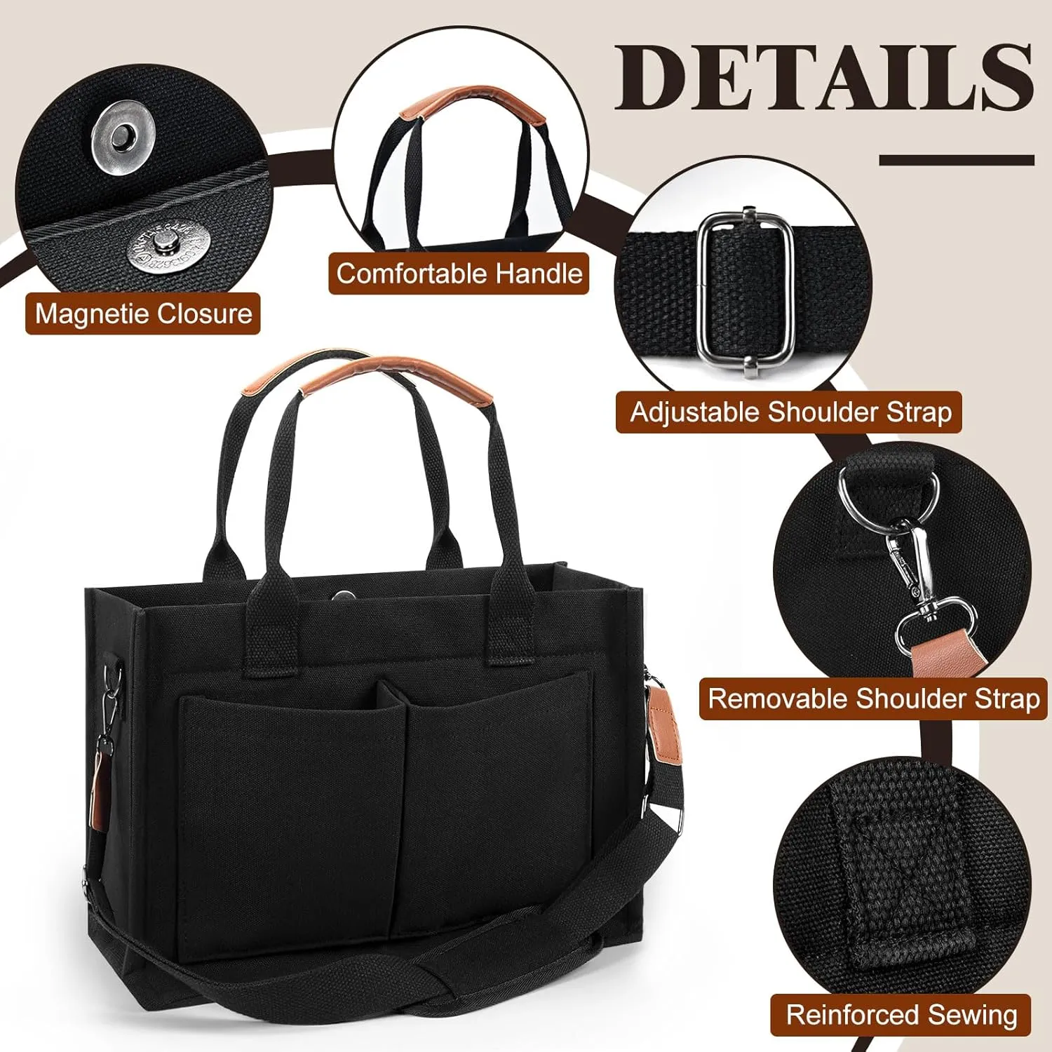 Canvas Tote Bag with Pockets Work Tote Bags for Women Laptop Work Crossbody Tote Purse Tote Bag Shoulder Handbags