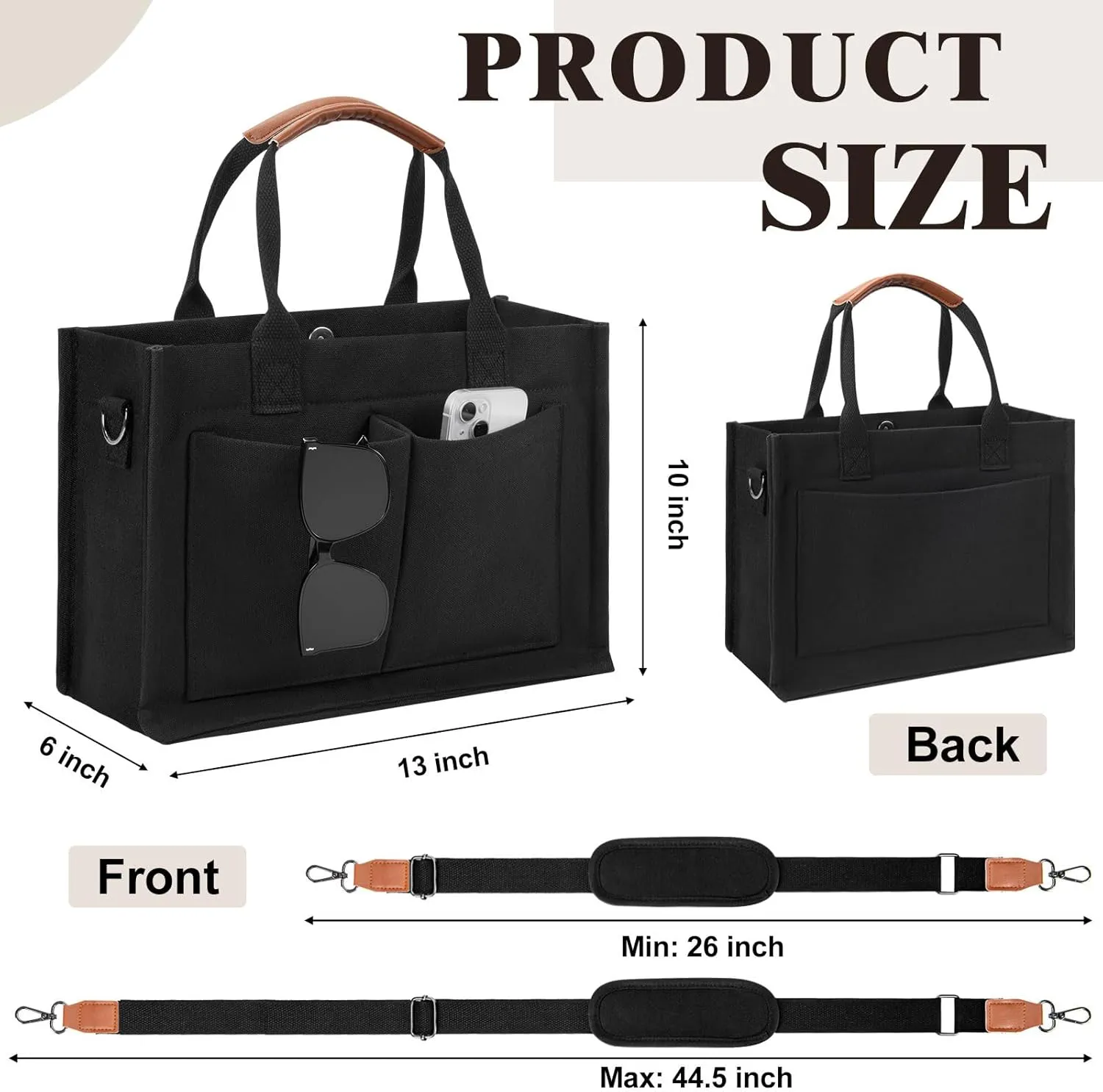 Canvas Tote Bag with Pockets Work Tote Bags for Women Laptop Work Crossbody Tote Purse Tote Bag Shoulder Handbags