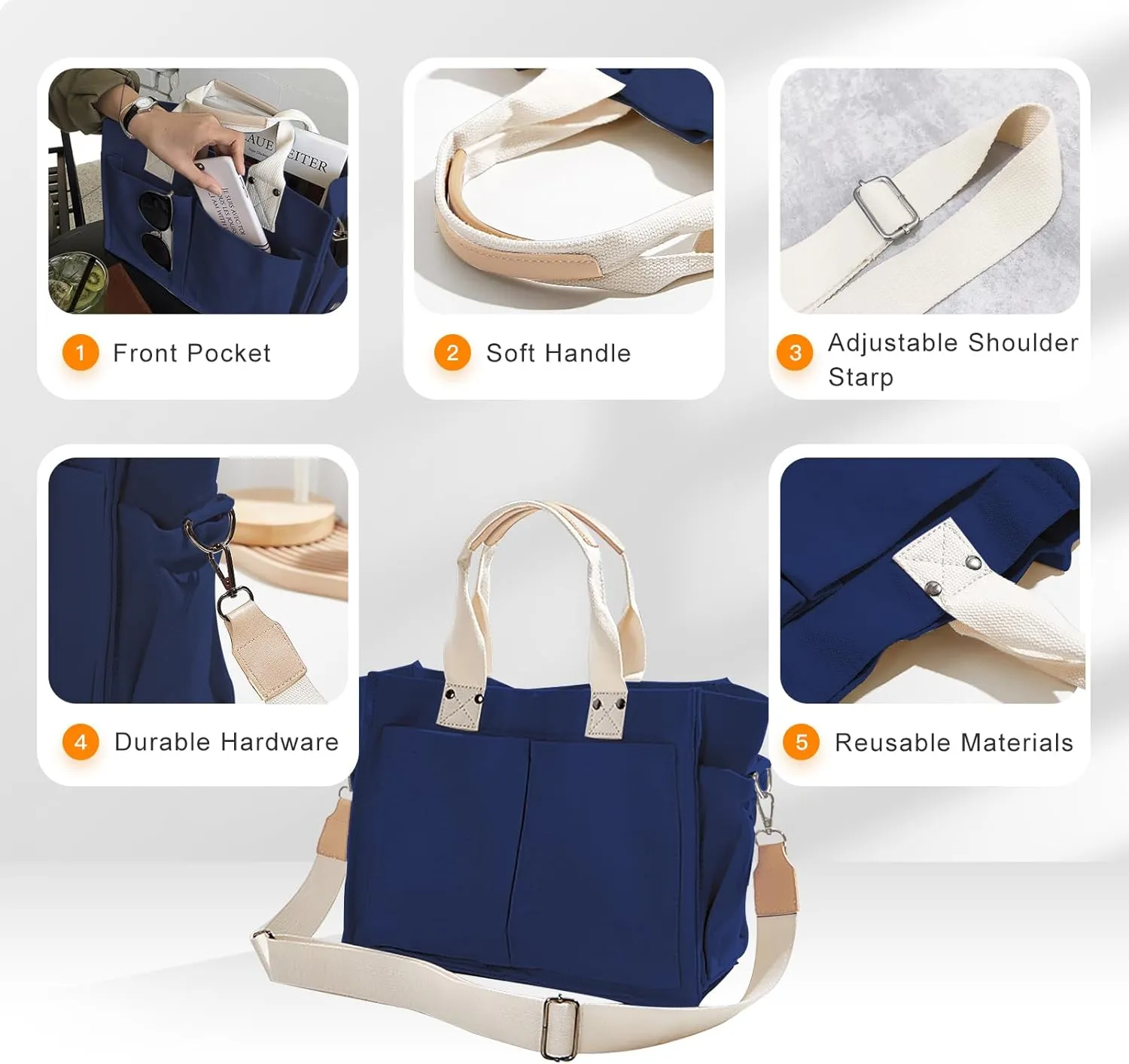 Canvas Tote Bags for Women Large Capacity Messenger Bag Durable Shoulder Bag Multi Pocket Casual Work Bags