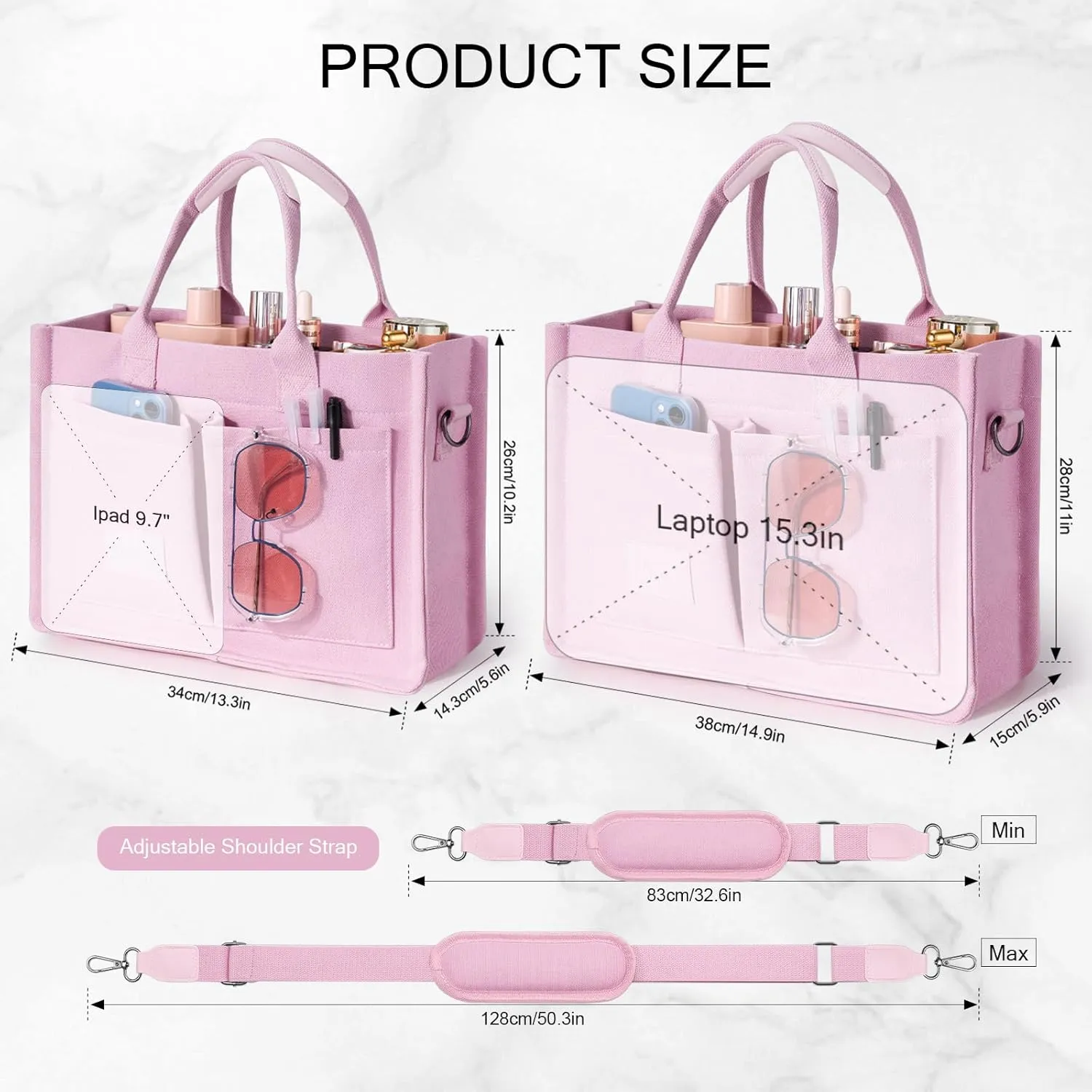 Canvas Tote Bags with Pockets - Women's Everyday Satchel Handbag