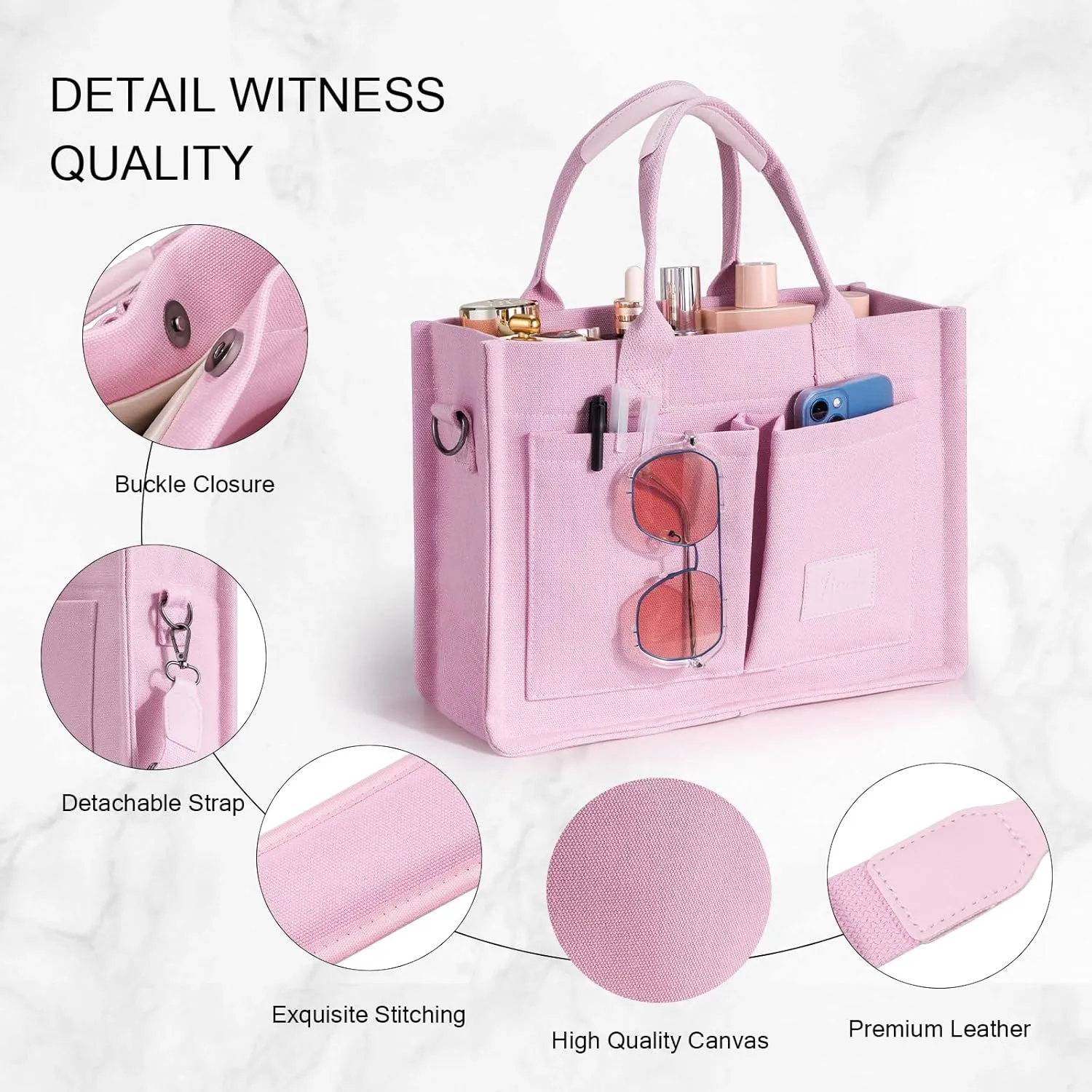 Canvas Tote Bags with Pockets - Women's Everyday Satchel Handbag